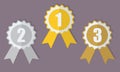 Gold, silver and bronze medals or award ribbons set. Vector icon or sign. Royalty Free Stock Photo